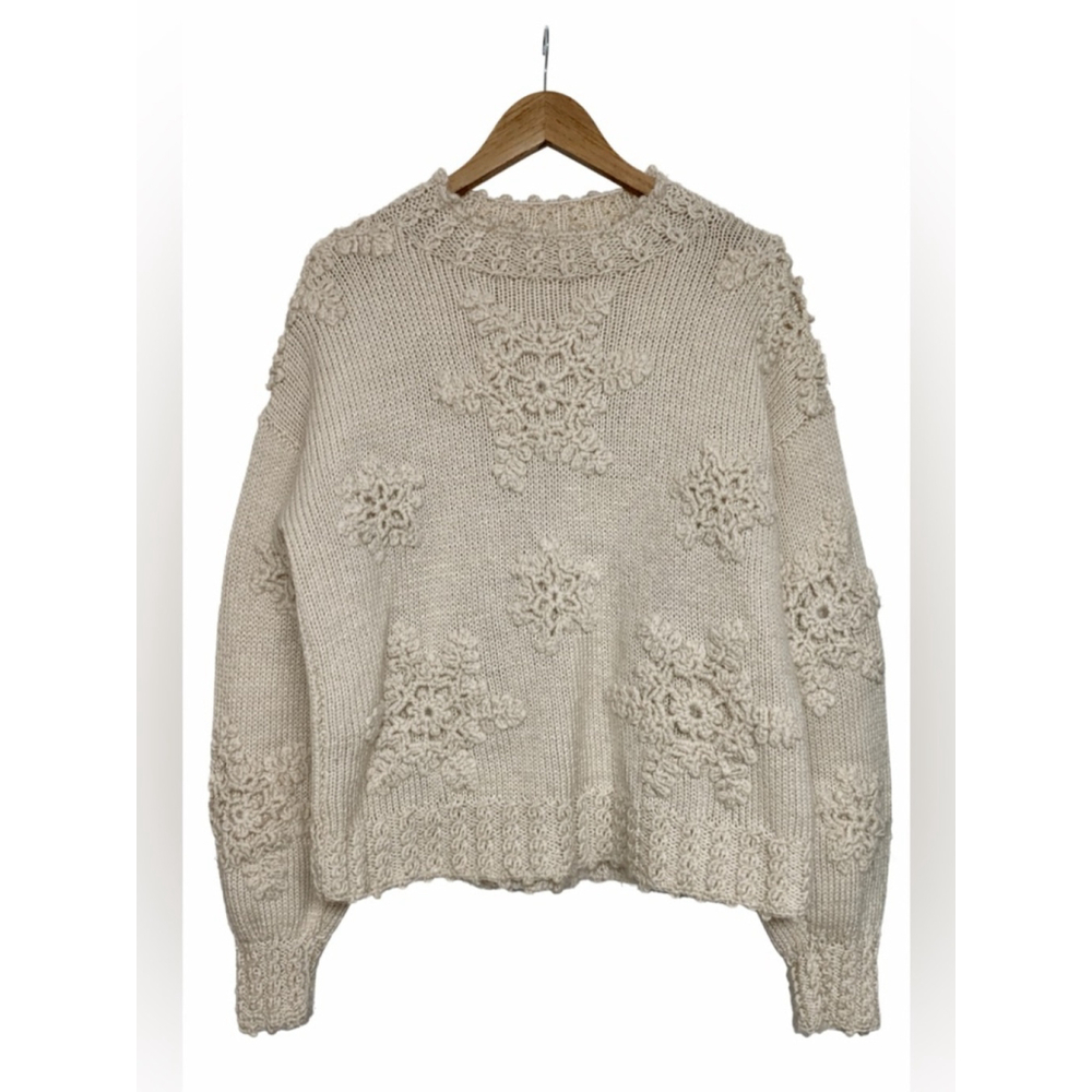 Handmade Cottagecore Chunky Knit Floral Textured Sweater